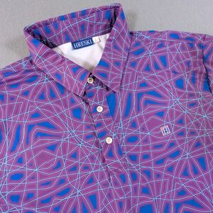 Hreski Polo Shirt Mens Size Large Purple Geometric Abstract Golf Performance
